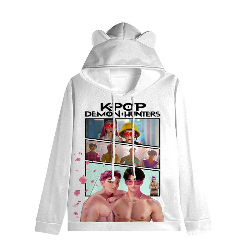 Huntrix Mädchen Katze Ohren Kapuzenpullover Cartoon KPop Dämonenjäger Kordelzug Dick Pullover Zoey Rumi Mira Mittellang Warmer Hoodie 140 blau von Joom DACH