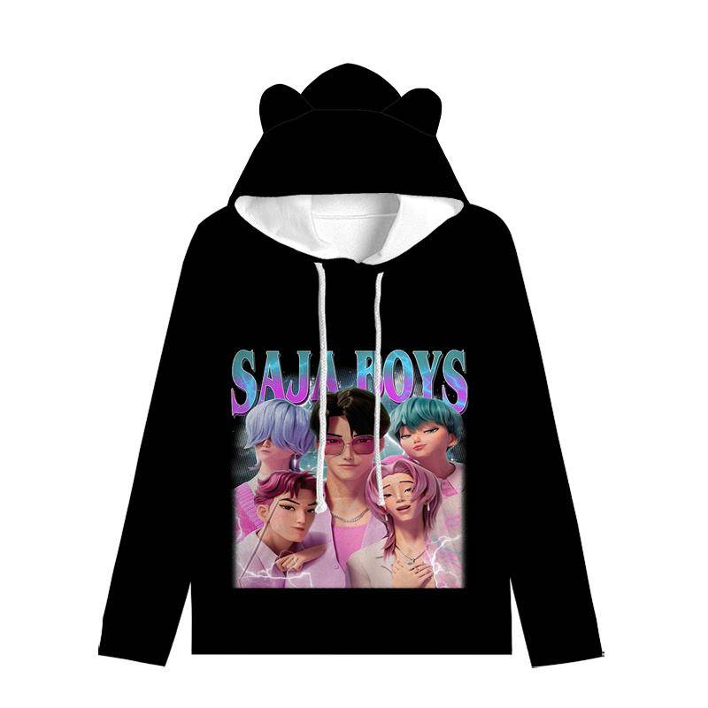 Huntrix Mädchen Katze Ohren Kapuzenpullover Cartoon KPop Dämonenjäger Kordelzug Dick Pullover Zoey Rumi Mira Mittellang Warmer Hoodie 140 silber von Joom DACH