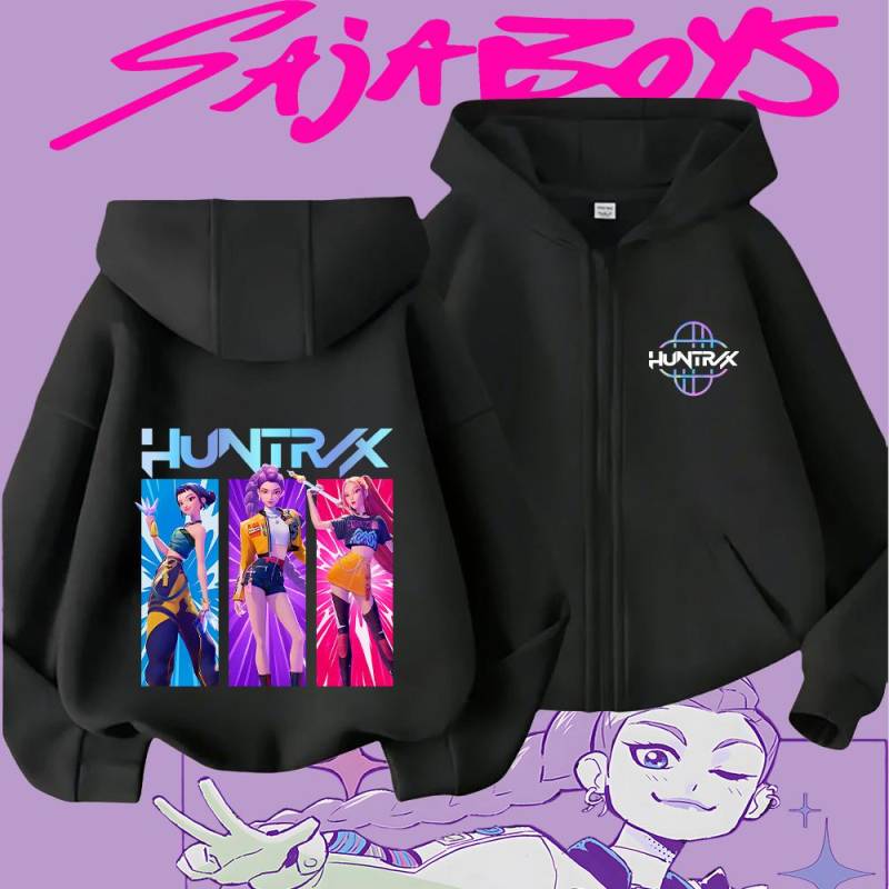 Huntrix Mädchen Zoey Rumi Mira Cartoon-Print Kinder-Reißverschluss-Hoodie Lässiges Langarm-Sweatshirt für Kinder 120 von Joom DACH