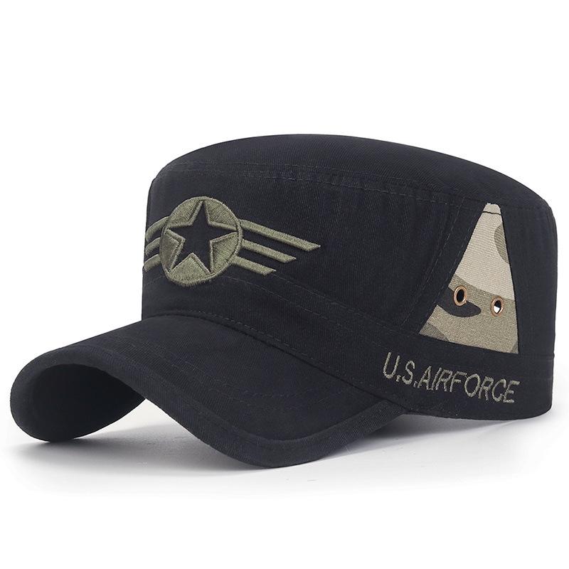 Hut Baumwolle Militär Caps für Männer Outdoor Cap Frühling Herbst Armee Flache Kappe Kapitän Cap Trucker Snapback Baseball Kappe Visiere Hut 55-60cm schwarz von Joom DACH