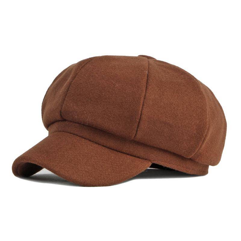 Hut Damen Herbst Winter Lichtplatte Woll achteckige Mütze Entenzunge Baskenmütze Frauen Zeitungsjunge Mütze kaffeebraun von Joom DACH