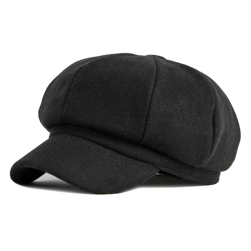 Hut Damen Herbst Winter Lichtplatte Woll achteckige Mütze Entenzunge Baskenmütze Frauen Zeitungsjunge Mütze schwarz von Joom DACH