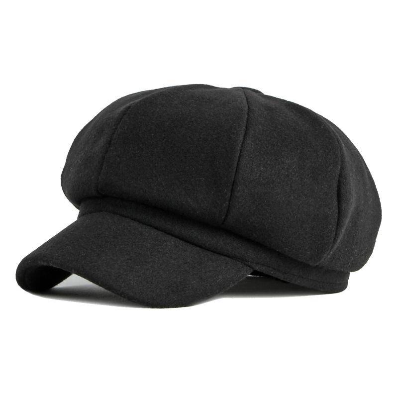 Hut Damen Herbst Winter Lichtplatte Woll achteckige Mütze Entenzunge Baskenmütze Frauen Zeitungsjunge Mütze schwarz von Joom DACH