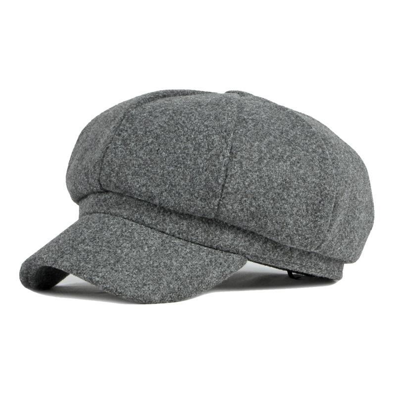 Hut Damen Herbst Winter Lichtplatte Woll achteckige Mütze Entenzunge Baskenmütze Frauen Zeitungsjunge Mütze grau von Joom DACH
