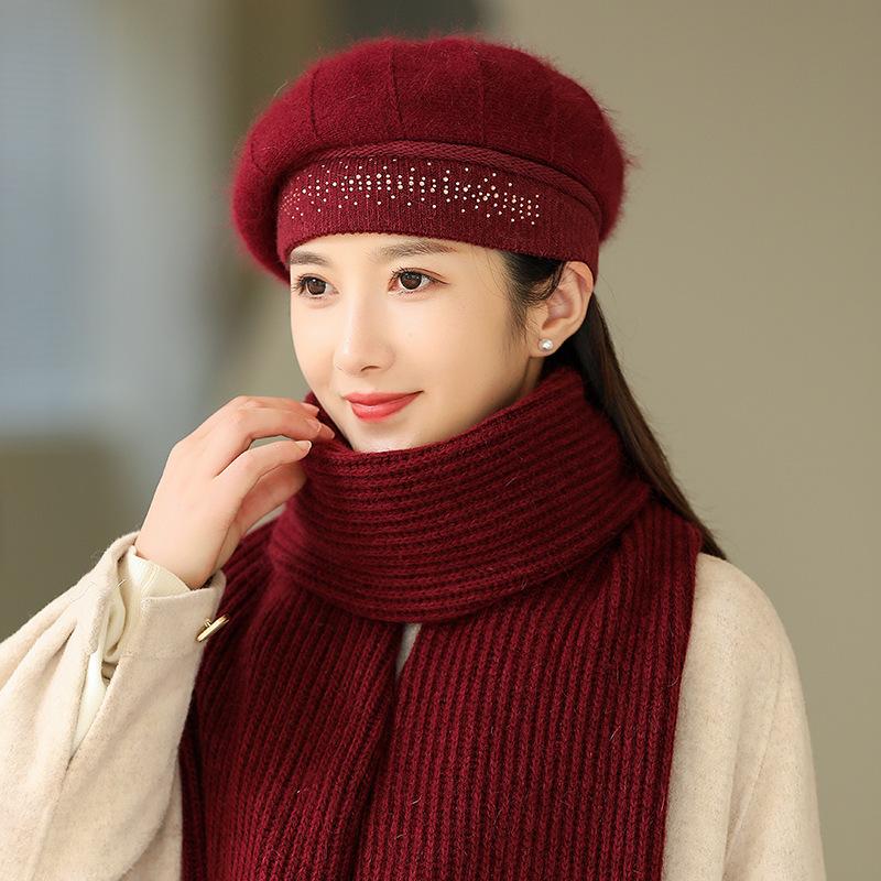 Hut Damen Herbst und Winter Warm Vielseitig Wollmütze Fleece Strickmütze Tide Radfahren Ohrenschützer Baskenmütze only hat bordeaux von Joom DACH