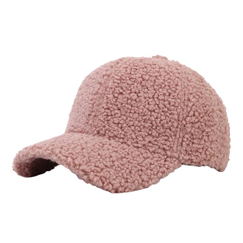 Hut Damen Herbst und Winter einfarbig Lammwolle Baseballmütze warme Mütze Retro gebogene Sonnenhut One Size rosa von Joom DACH