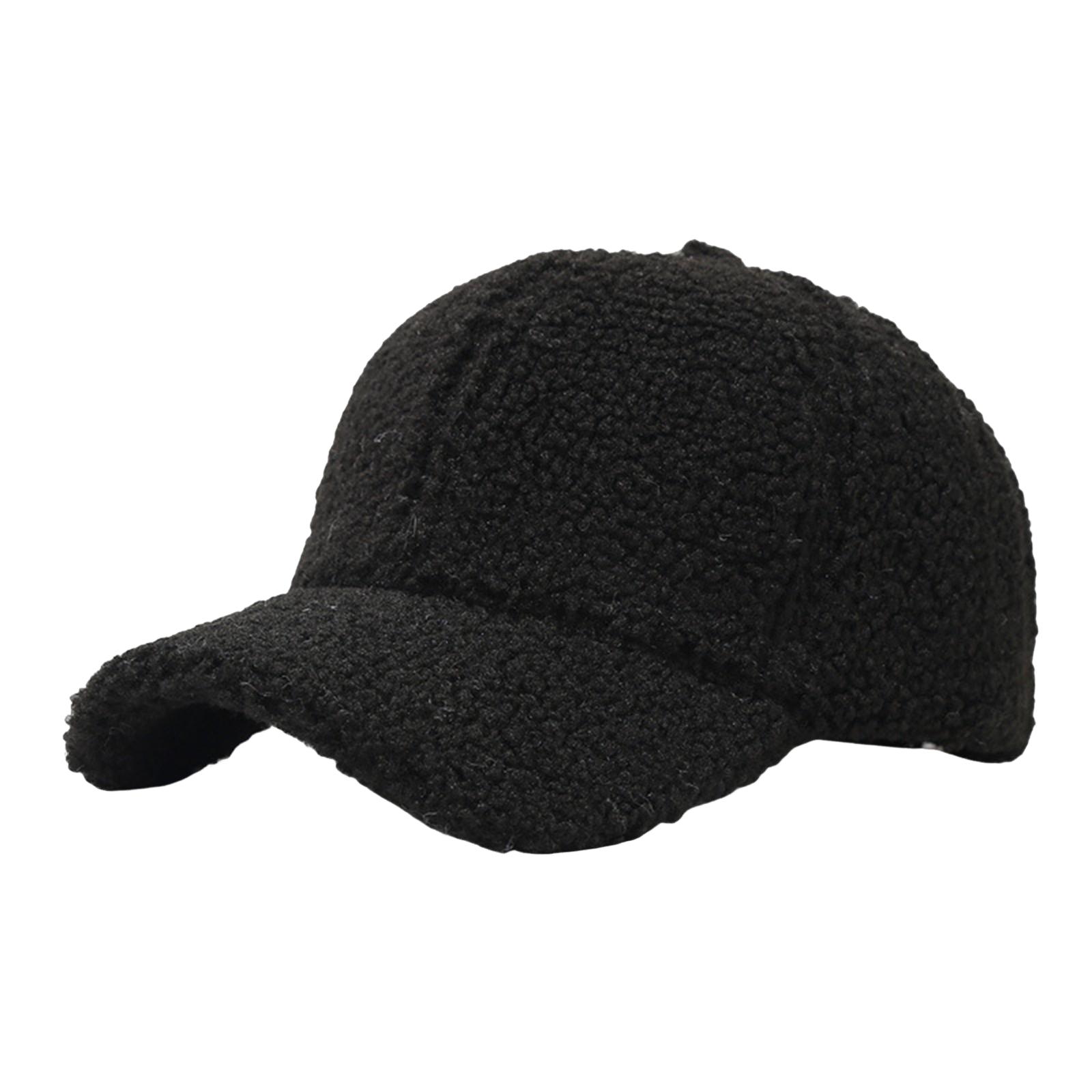 Hut Damen Herbst und Winter einfarbig Lammwolle Baseballmütze warme Mütze Retro gebogene Sonnenhut One Size schwarz von Joom DACH