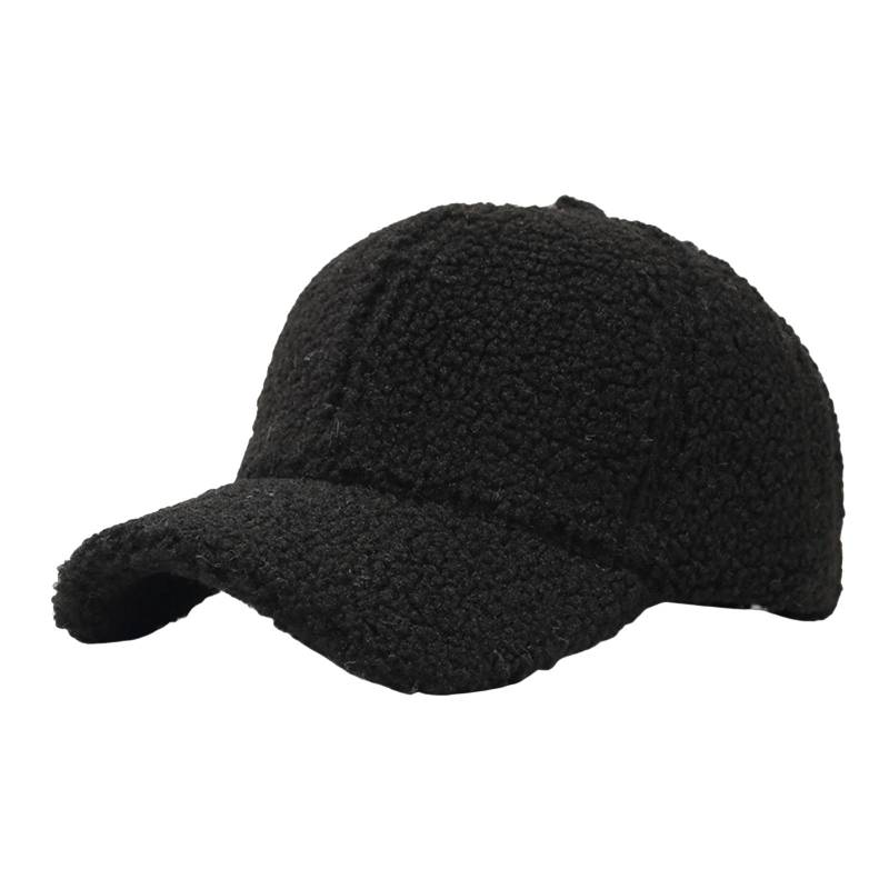 Hut Damen Herbst und Winter einfarbig Lammwolle Baseballmütze warme Mütze Retro gebogene Sonnenhut One Size schwarz von Joom DACH