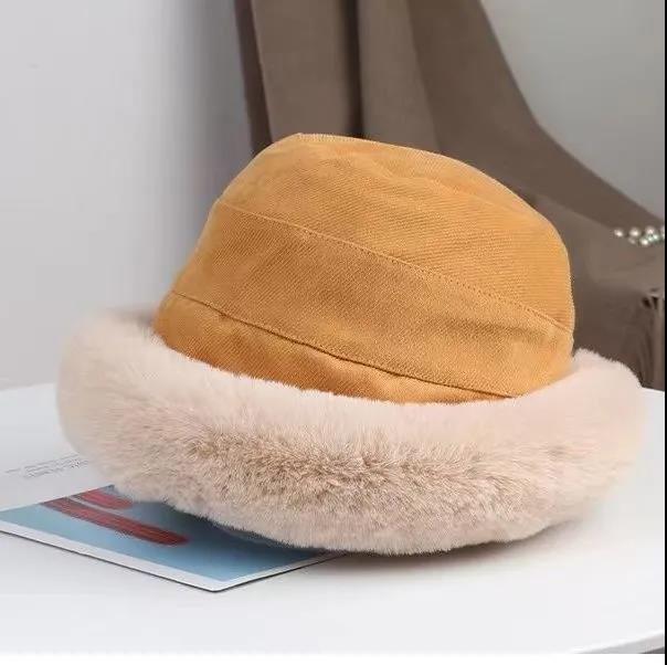 Hut Damen Winter All-Match Netz Rot Plus Kaschmir Lammhaar Fischerhut Freizeit Breite Krempe Warm Plüsch Basin Hut one size von Joom DACH