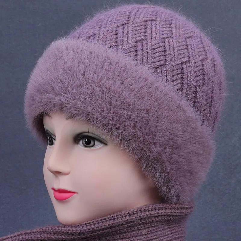 Hut Damen Winter Wärme und Dicker Samt Alte Dame Kaninchen Wollmütze Mutter Hut one size von Joom DACH