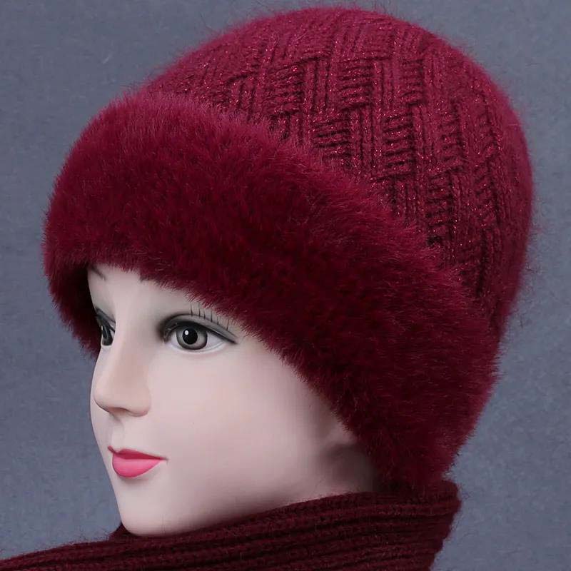 Hut Damen Winter Wärme und Dicker Samt Alte Dame Kaninchen Wollmütze Mutter Hut one size von Joom DACH