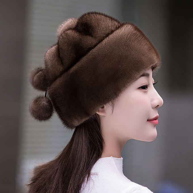 Hut Damen Winter Warm Nerz Pelz Gras Nerz Fleece Baumwolle Hut one size dunkelbraune von Joom DACH