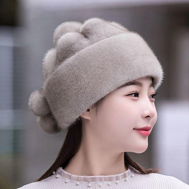 Hut Damen Winter Warm Nerz Pelz Gras Nerz Fleece Baumwolle Hut one size silber grau von Joom DACH