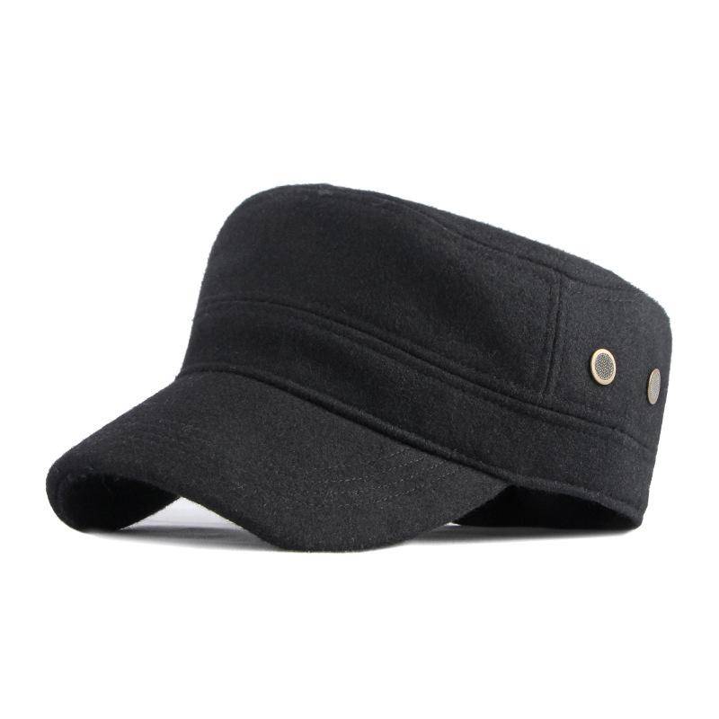 Hut Herren Winter Warm Flache Kappe Frühling Herbst Wolle Big Head Ware Cap Militärische Kappe schwarz von Joom DACH