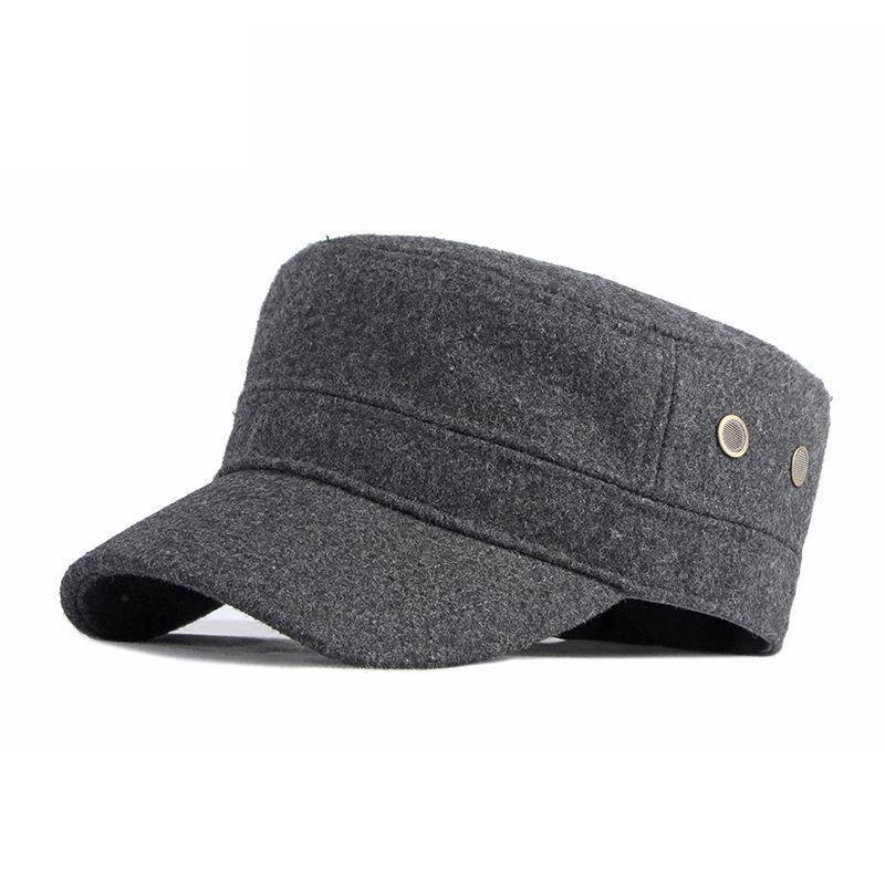 Hut Herren Winter Warm Flache Kappe Frühling Herbst Wolle Big Head Ware Cap Militärische Kappe dunkelgraue von Joom DACH