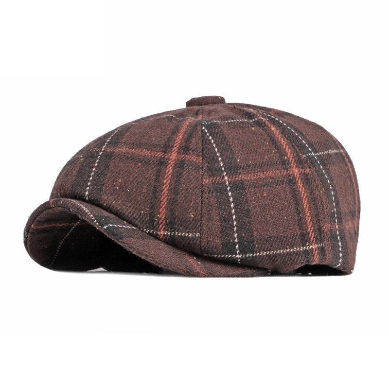 Hut Männer Autumnwinter Warm Britischen Retro Achteckigen Hut Plaid Baskenmütze Frauen Zeitungsjunge Mütze Gatsby Maler Hüte Gorro Hombre Boina dunkel kaffee von Joom DACH