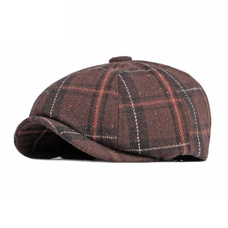 Hut Männer Autumnwinter Warm Britischen Retro Achteckigen Hut Plaid Baskenmütze Frauen Zeitungsjunge Mütze Gatsby Maler Hüte Gorro Hombre Boina dunkel kaffee von Joom DACH