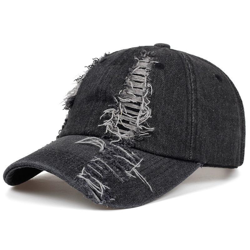 Hut mit kaputtem Loch, modischer Denim-Entenschnabelhut für den Frühling, Outdoor-Sonnenhüte für Herren und Damen, getragene Baseballkappen 56-58 von Joom DACH