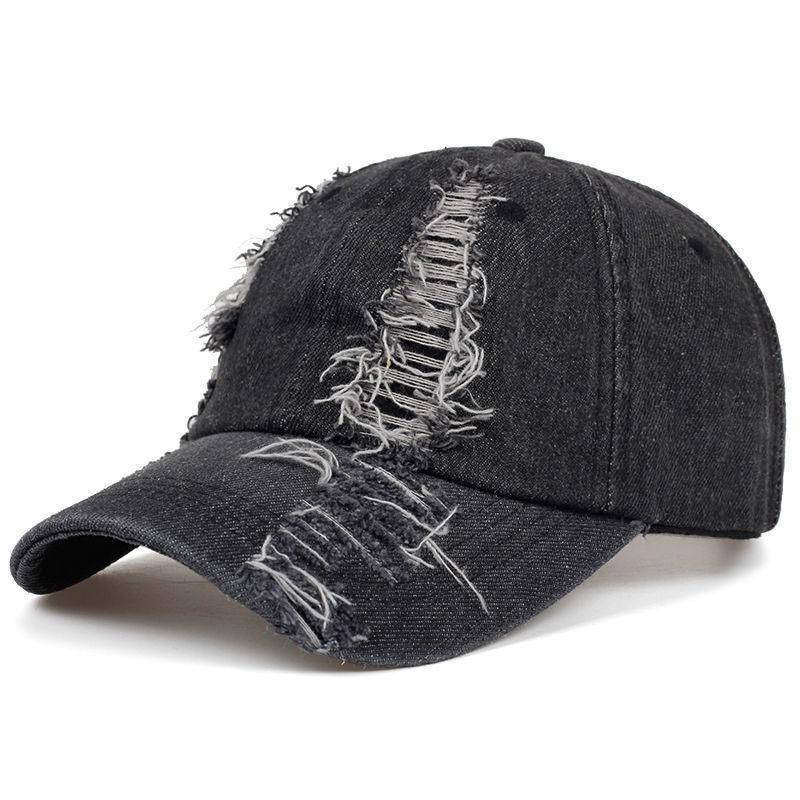 Hut mit kaputtem Loch, modischer Denim-Entenschnabelhut für den Frühling, Outdoor-Sonnenhüte für Herren und Damen, getragene Baseballkappen 56-58 von Joom DACH