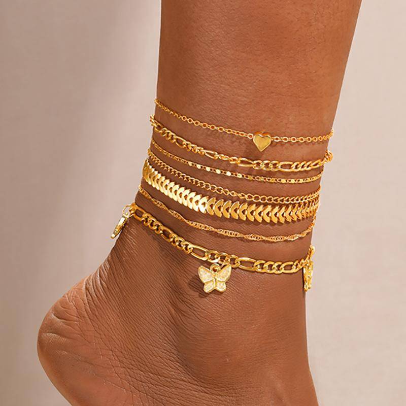 IF ME Fußkettchen-Set mit böhmischen Reisperlen und Seestern-Anhänger, modisches Strand-Muschel-Fußkettchen, mehrschichtiges Fußkettchen am Fuß, Schmuck von Joom DACH
