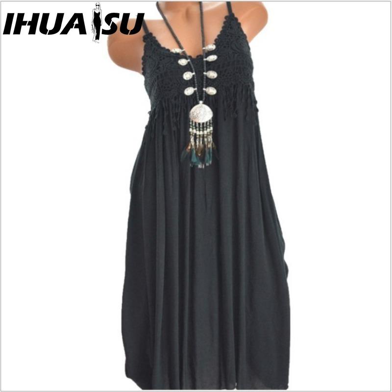 IHUASU Damenmode Sommer Frühling Einfarbig Druck Ärmellos Träger Hohe Taille Lässige Kleider L schwarz von Joom DACH