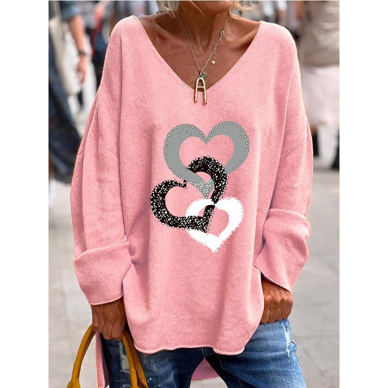 IHUASU Herbst Winter Damen Einfarbig V-Ausschnitt Langarm Locker Lässig Bequem T-Shirt Top XL rosa von Joom DACH