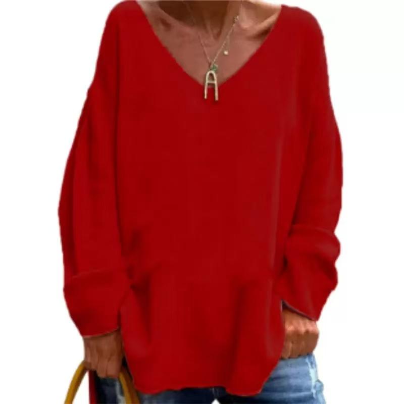 IHUASU Herbst Winter Damen Einfarbig V-Ausschnitt Langarm Locker Lässig Bequem T-Shirt Top XXL von Joom DACH