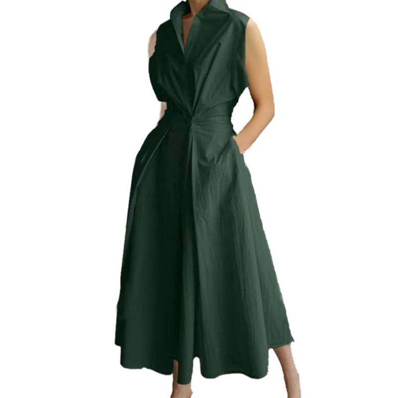 IHUASU Sommer Pendeln Mode Einfarbig V-Ausschnitt Damen Button-up Kleid XXXL armee grüne von Joom DACH