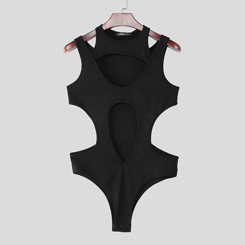 INCERUN Herren Ärmellose Cutout Figurbetonte Jumpsuits Overalls Unterwäsche 2XL schwarz von Joom DACH