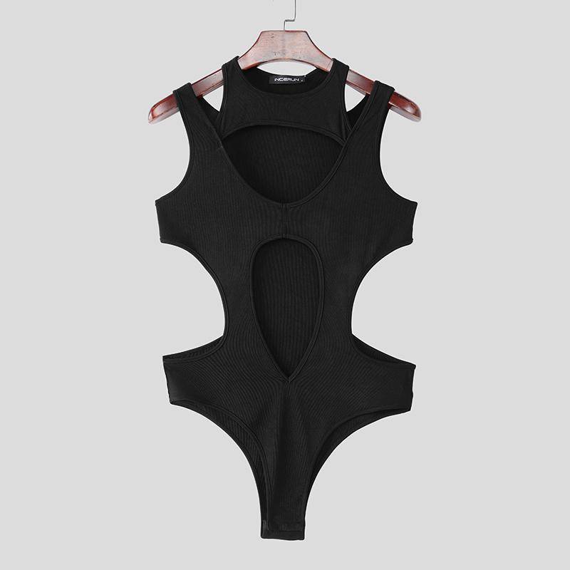 INCERUN Herren Ärmellose Cutout Figurbetonte Jumpsuits Overalls Unterwäsche 2XL schwarz von Joom DACH