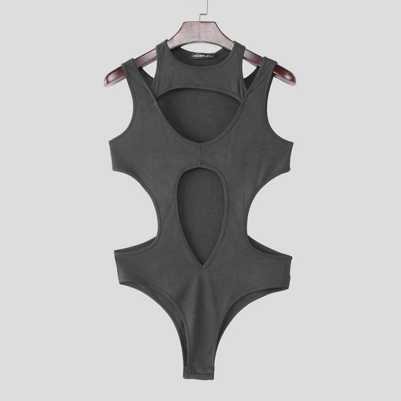 INCERUN Herren Ärmellose Cutout Figurbetonte Jumpsuits Overalls Unterwäsche XL graue von Joom DACH