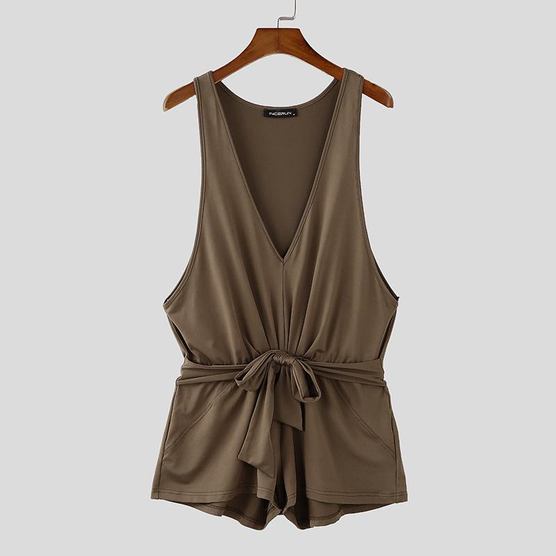 INCERUN Herren Deep V Jumpsuits Ärmellos Bandage Vorne Kurzer Strampler Bodysuits L von Joom DACH