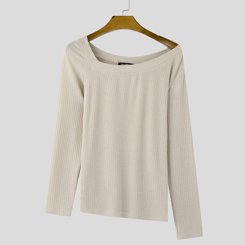 INCERUN Herren Ein Schulter Figurbetont Textur Langarm Unregelmäßige Oberteile Unterhemden XL khaki von Joom DACH