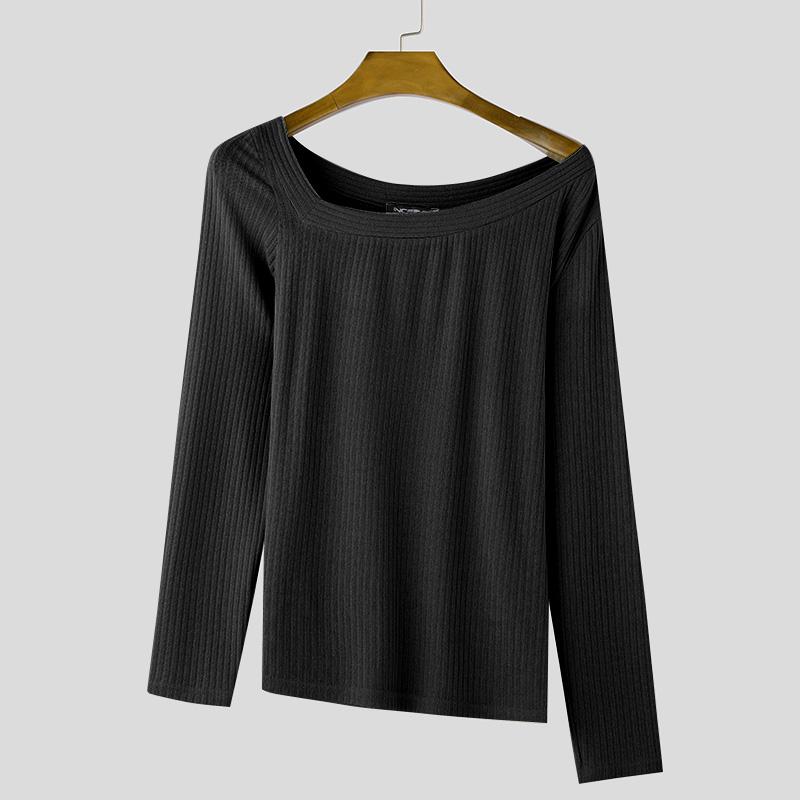 INCERUN Herren Ein Schulter Figurbetont Textur Langarm Unregelmäßige Oberteile Unterhemden XL schwarz von Joom DACH