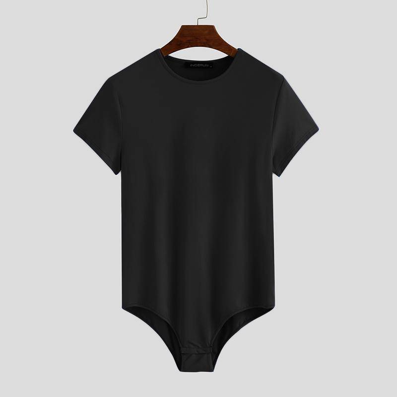 INCERUN Herren Einteiliger Kurzarm-T-Shirt-Bodysuit, männlicher Fitness-Strampler, Pyjama, Trikot, Spielanzug 2XL schwarz von Joom DACH