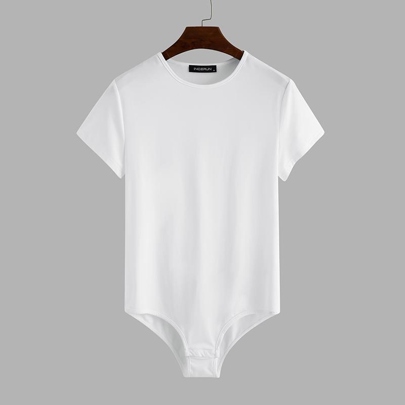 INCERUN Herren Einteiliger Kurzarm-T-Shirt-Bodysuit, männlicher Fitness-Strampler, Pyjama, Trikot, Spielanzug M weiß von Joom DACH