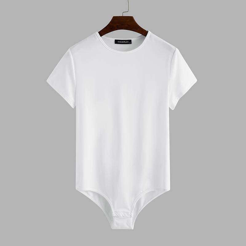 INCERUN Herren Einteiliger Kurzarm-T-Shirt-Bodysuit, männlicher Fitness-Strampler, Pyjama, Trikot, Spielanzug M weiß von Joom DACH