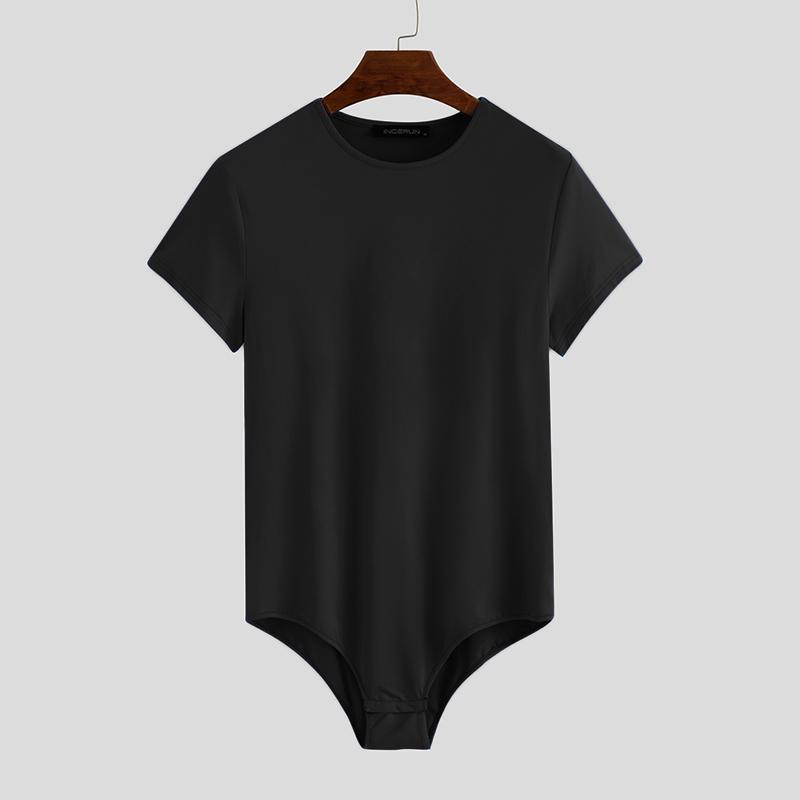 INCERUN Herren Einteiliger Kurzarm-T-Shirt-Bodysuit, männlicher Fitness-Strampler, Pyjama, Trikot, Spielanzug S schwarz von Joom DACH