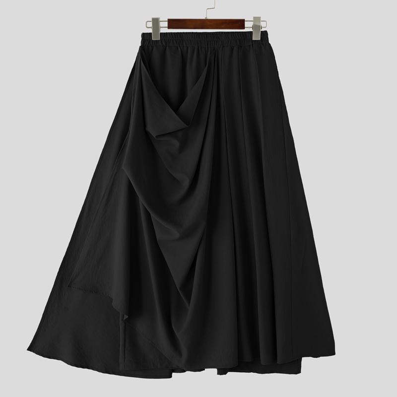 INCERUN Herren Elastischer Bund Unregelmäßige Lagen Lässige Lockere Lange Hose Weites Bein Hose S schwarz von Joom DACH
