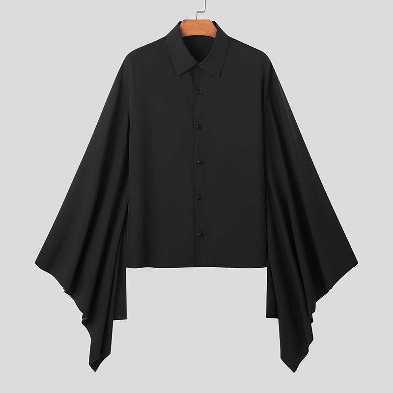 INCERUN Herren-Hemden mit Knöpfen, Fledermausärmeln, Gothic-Vintage-Stil, lockere Hemden 5XL schwarz von Joom DACH