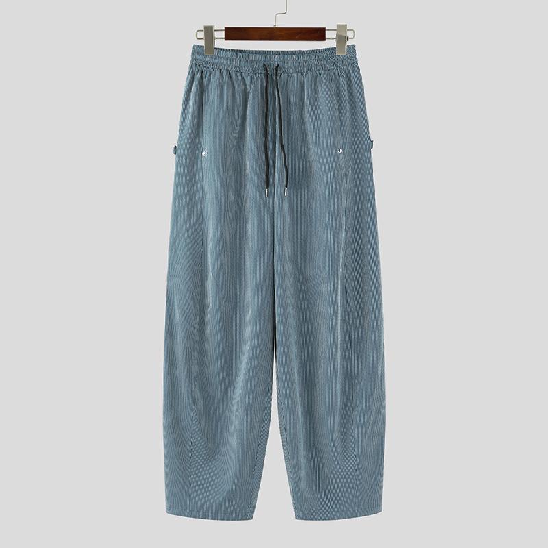 INCERUN Herren Kordelzug Elastischer Bund Gestreifte Lässige Lockere Haremshose 3XL blau von Joom DACH