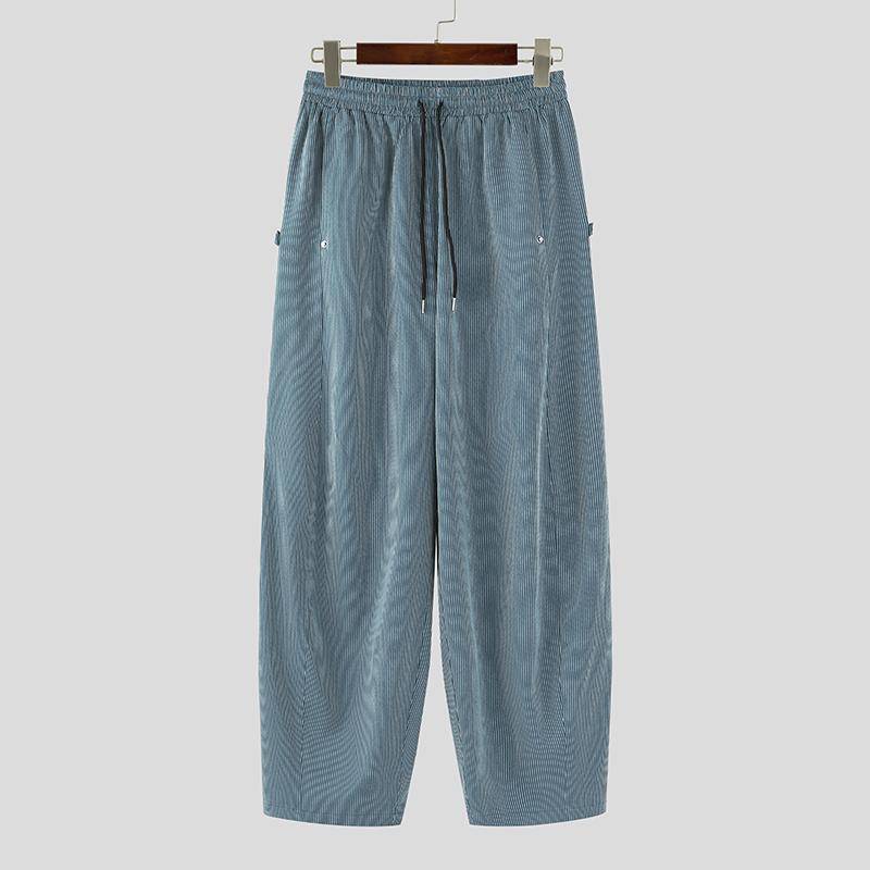 INCERUN Herren Kordelzug Elastischer Bund Gestreifte Lässige Lockere Haremshose 3XL blau von Joom DACH