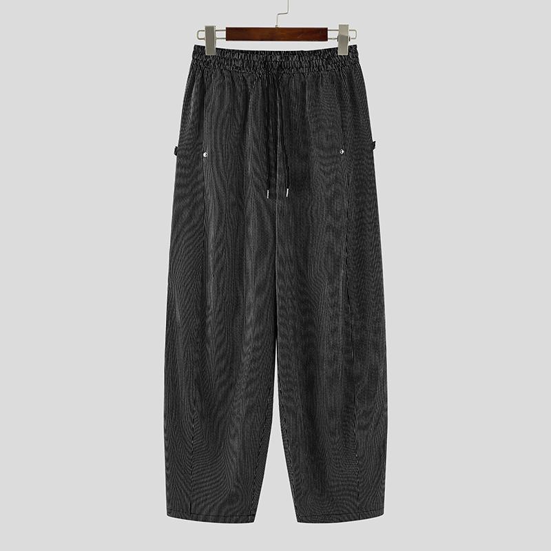 INCERUN Herren Kordelzug Elastischer Bund Gestreifte Lässige Lockere Haremshose L schwarz von Joom DACH