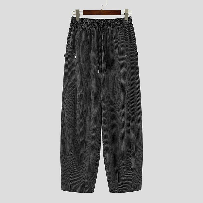 INCERUN Herren Kordelzug Elastischer Bund Gestreifte Lässige Lockere Haremshose L schwarz von Joom DACH