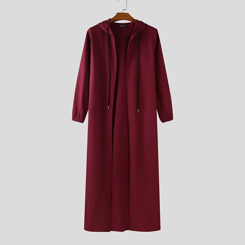 INCERUN Herren Kragenloser Langarm Offene Front Langer Kapuzen-Cardigan Mäntel Windbreaker S von Joom DACH