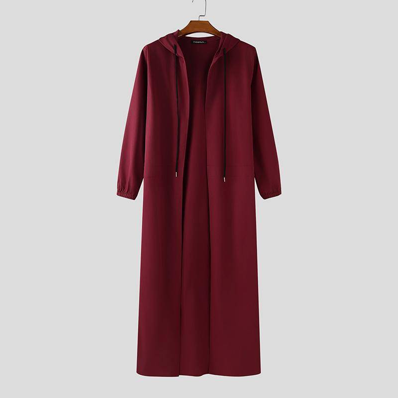 INCERUN Herren Kragenloser Langarm Offene Front Langer Kapuzen-Cardigan Mäntel Windbreaker S von Joom DACH