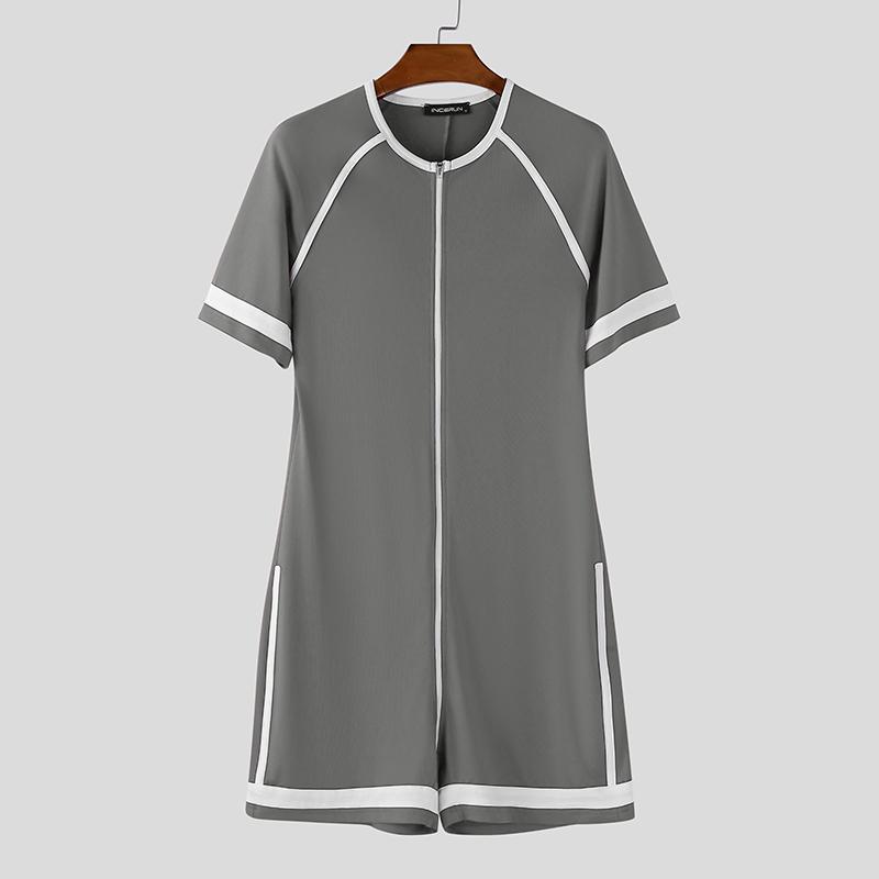 INCERUN Herren Kurzarm Stitching Figurbetonte Jumpsuits Romper Bodysuits Pyjama Homewear M dunkelgraue von Joom DACH