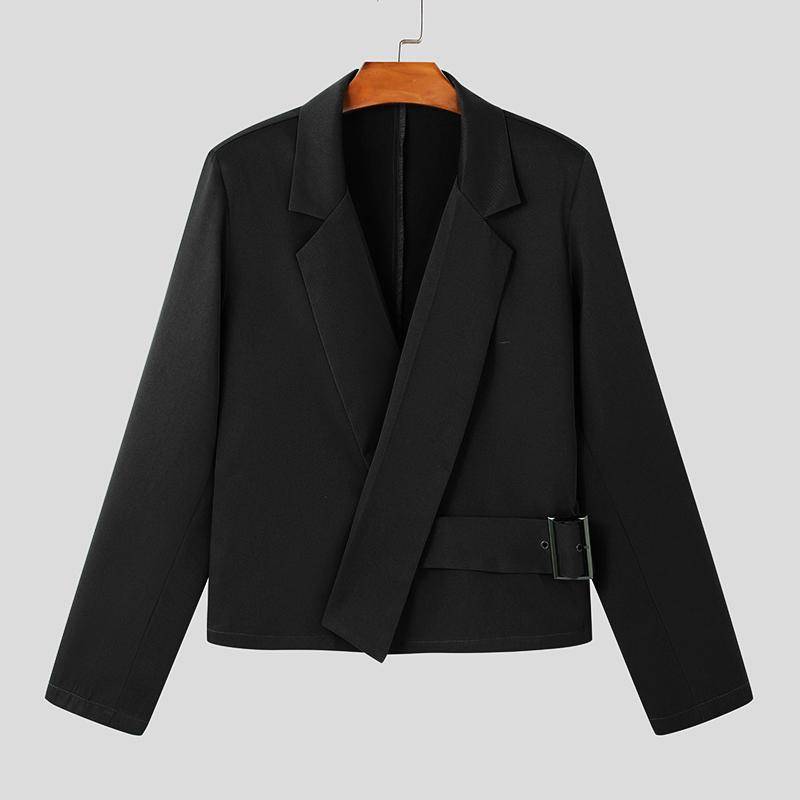 INCERUN Herren Revers Langarm Seitenband Kurzer Blazer Freizeitjacken 2XL schwarz von Joom DACH