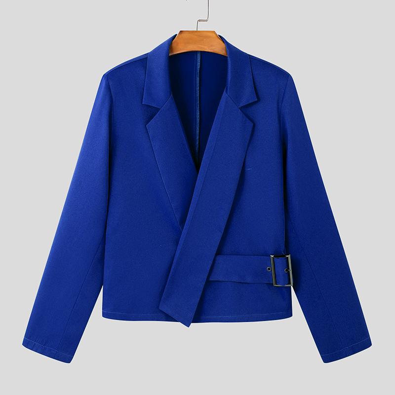 INCERUN Herren Revers Langarm Seitenband Kurzer Blazer Freizeitjacken 2XL blau von Joom DACH