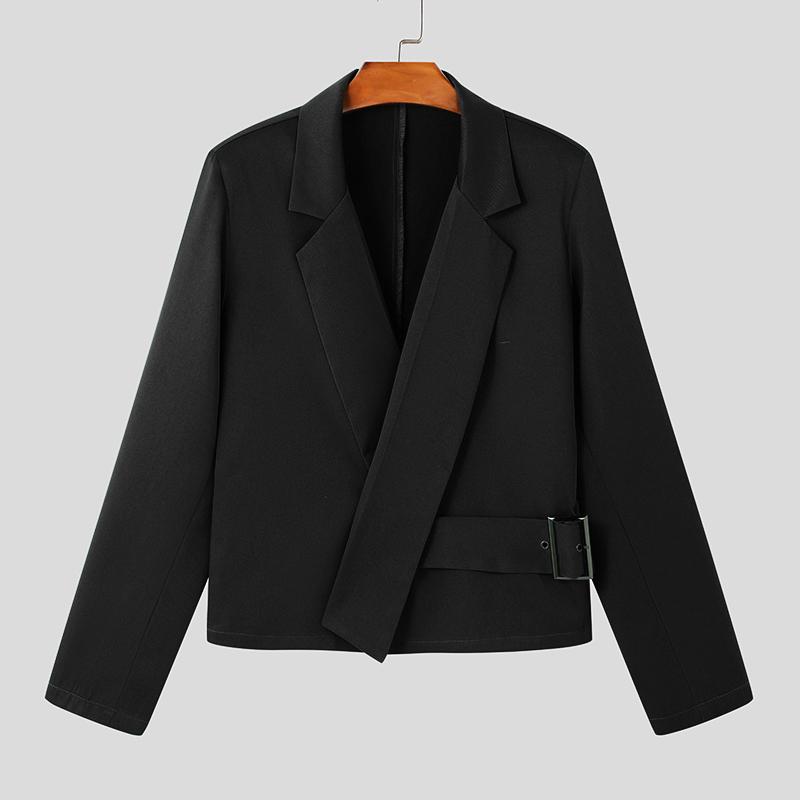 INCERUN Herren Revers Langarm Seitenband Kurzer Blazer Freizeitjacken XL schwarz von Joom DACH